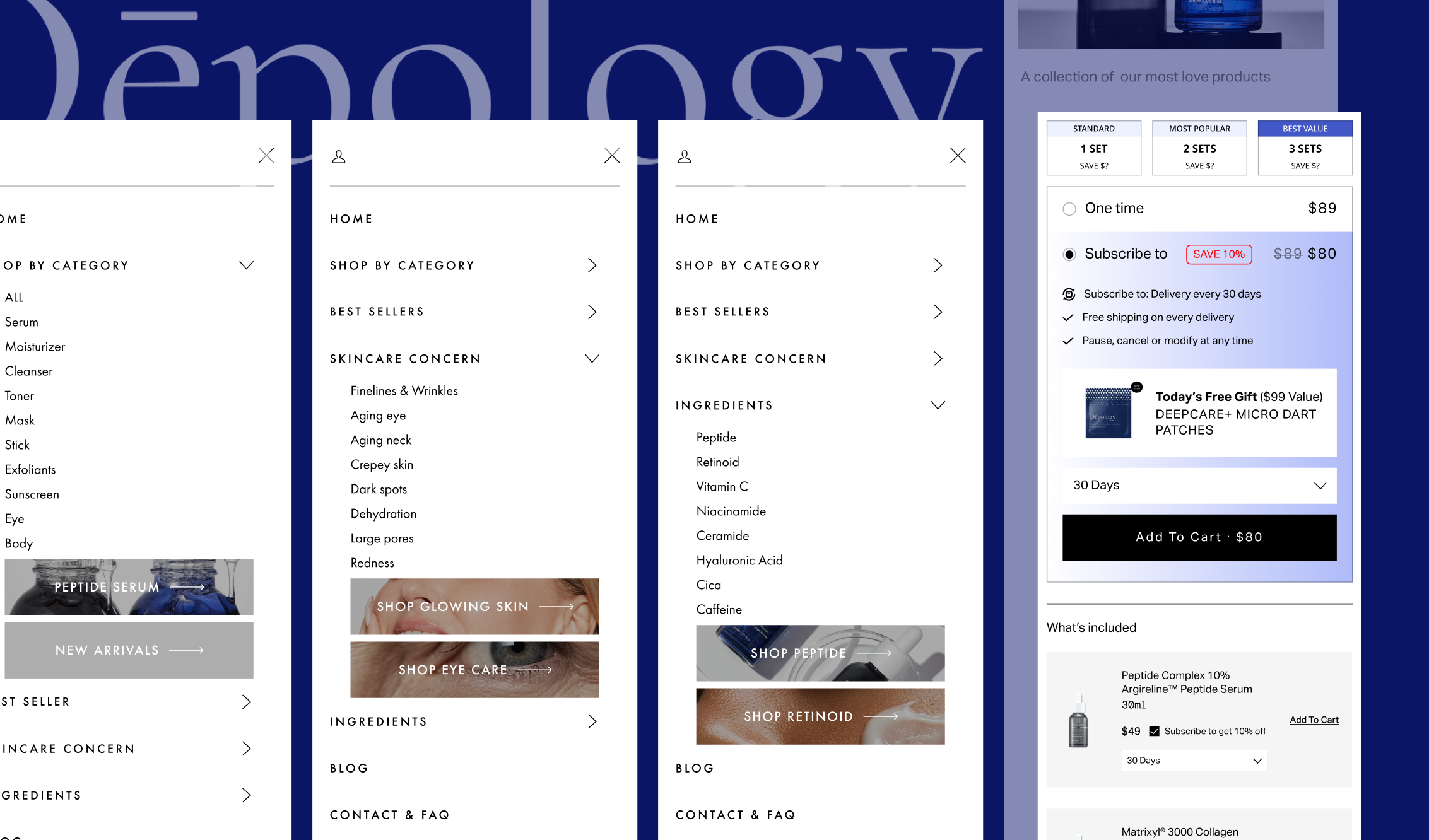 Depology mobile hamburger menu and buybox system states