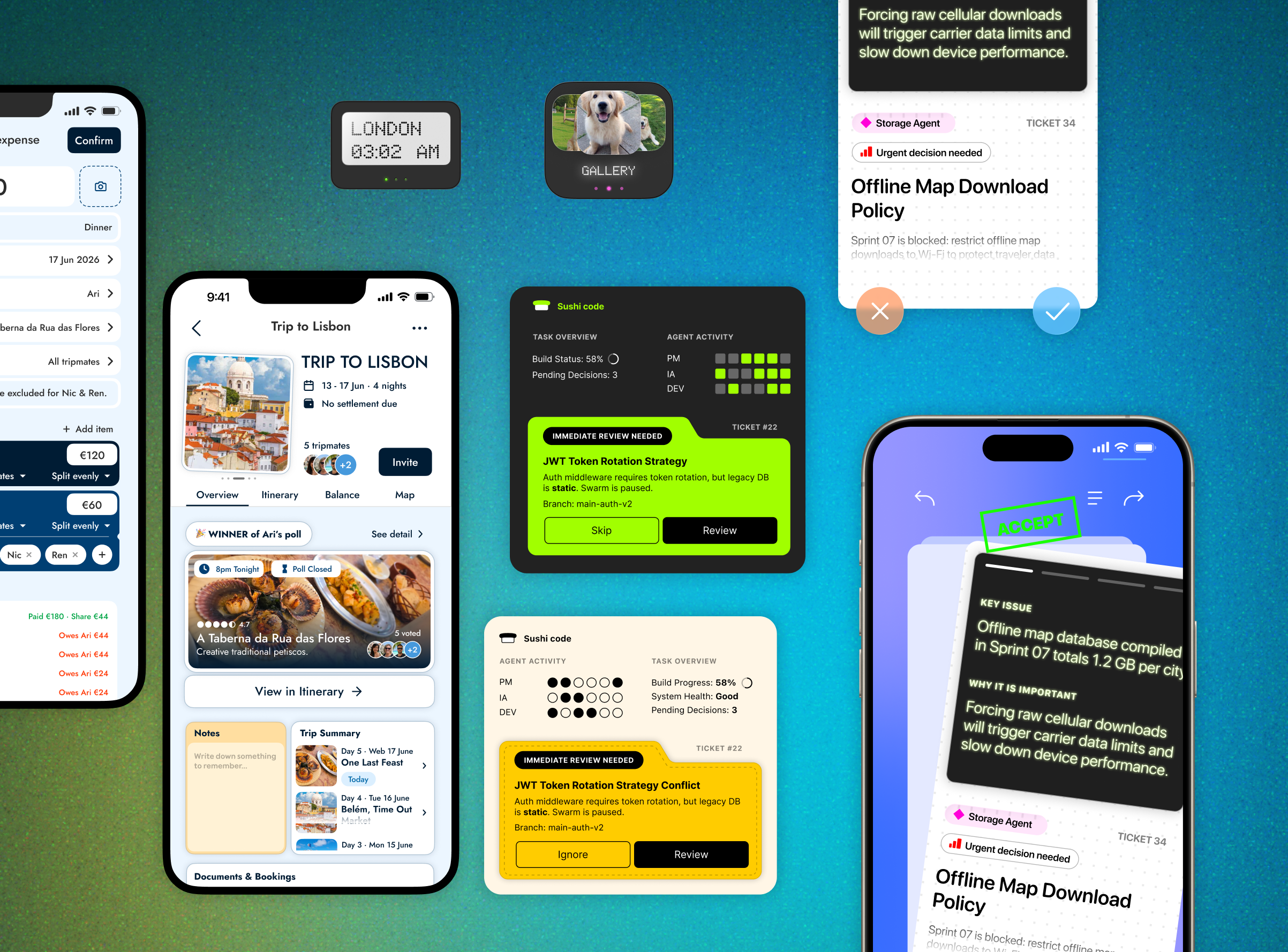 Recent mobile product work across trip planning and AI-agent decision interfaces